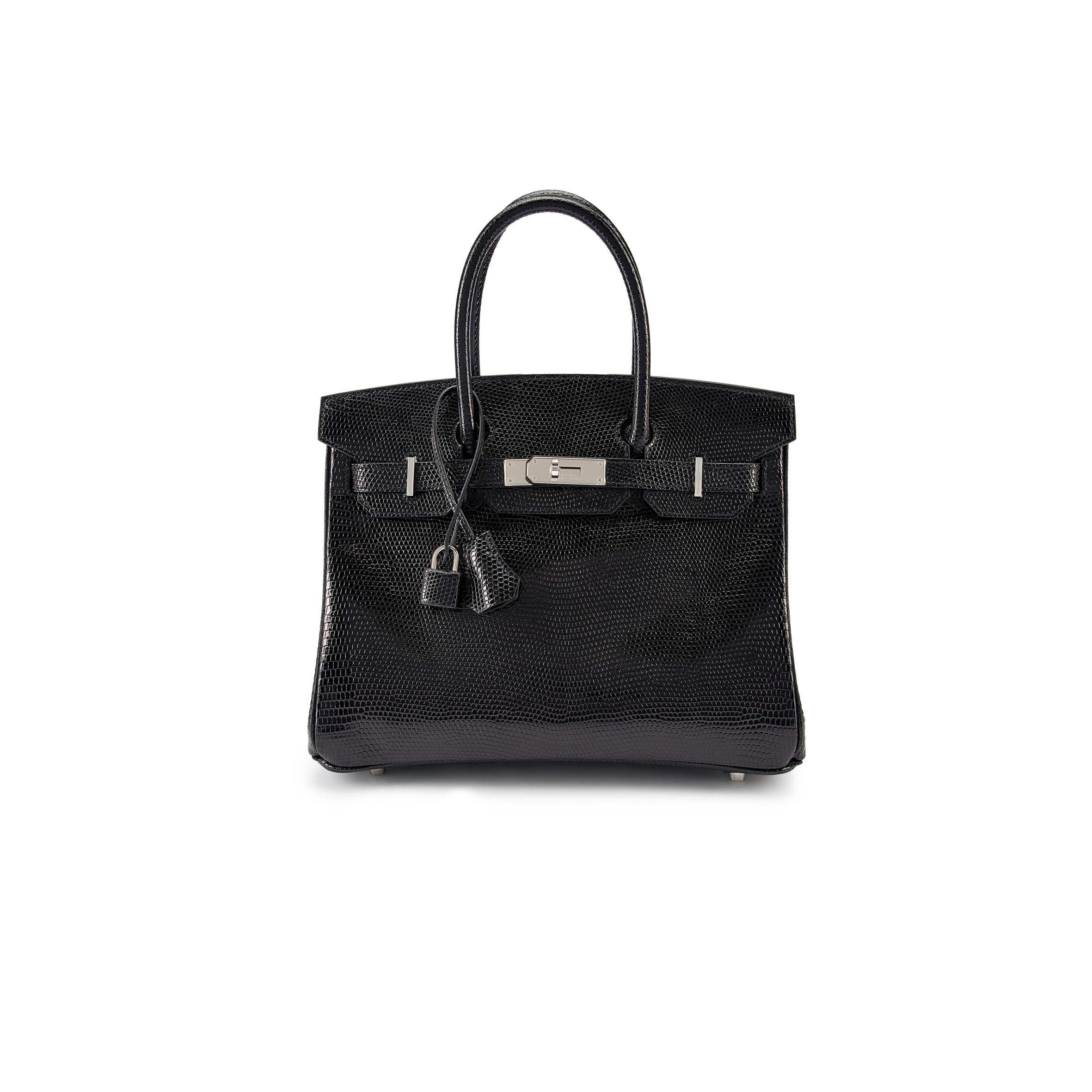 HERMÈS MASTER BIRKIN 30 LIZARD BLACK SILVER BUCKLE H028367CA30 (30*22*16cm)